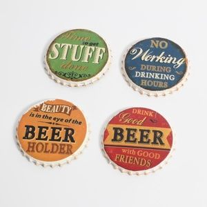 SONIA BOTTLE CAP COASTERS Set of 4 New in Box
